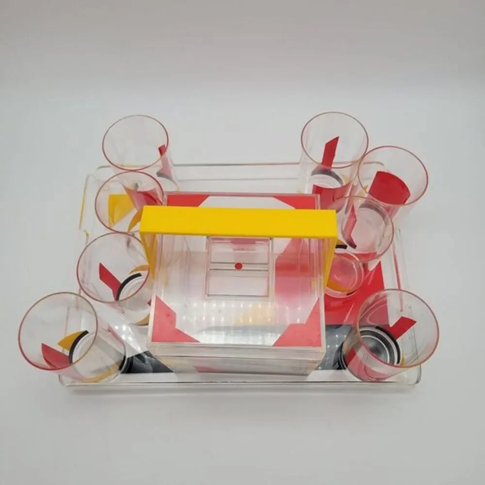 VTG 10pc Acrylic Art Deco Ice Bucket High Ball Tumblers &‎ Serving Tray